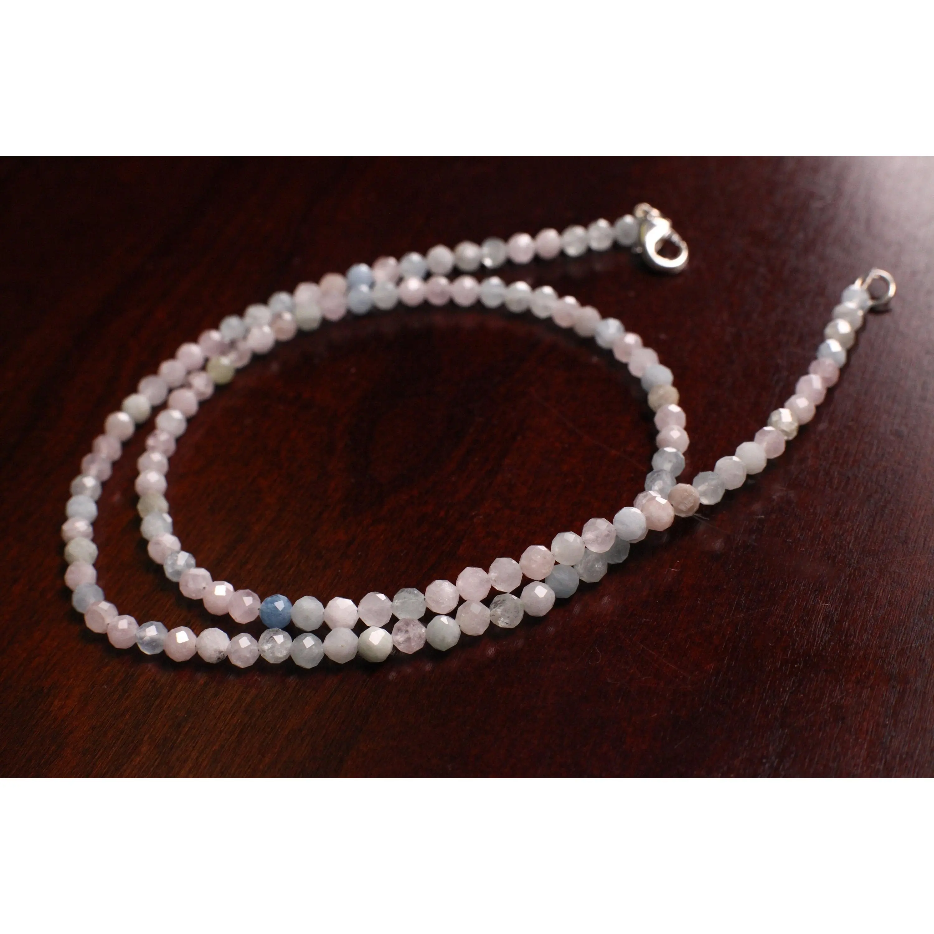 Morganite Multi Aquamarine Faceted 4mm Round Choker Layering Elegant Necklace gift