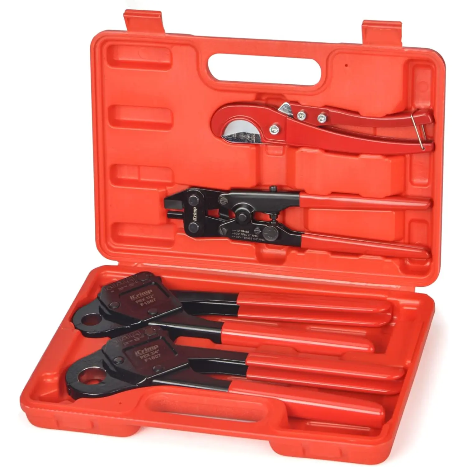 IWS-1807CN PEX Crimping Tool Kit with PEX Crimpers, PEX Tubing , Copper Ring  for 1/2'' & 3/4'' Copper Crimp Rings, Meets ASTM F1807 Standard