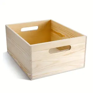 Unfinished Wooden Box with Hollow Handle DIY Nesting Wood Storage Box for Home Organization and Display, Rustic Style Decorative Shelf