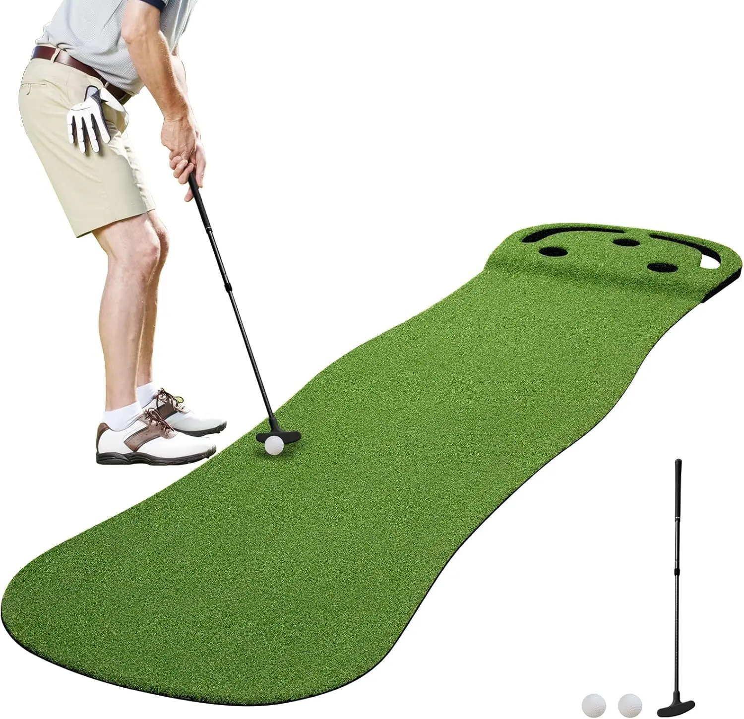 Indoor Putting Green,2x8ft Artificial Turf Putting Green with Adjustable Putter, 2 Balls,  Golf Putting  Mat for ,Party,Office
