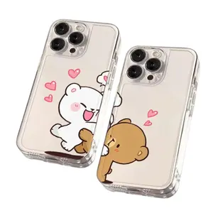 Funny Cartoon Animal Bear Cat INS Couple Transparent Phone Cases For iPhone 17 16 15 14 13 12 11 Promax Pro Air Plus Shockproof Cover Protection Gifts For Christmas Halloween Birthday