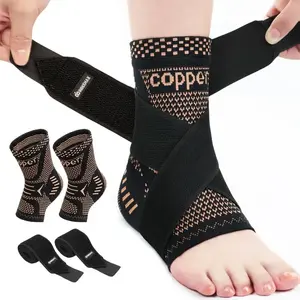 Copper Nylon Infused Ankle Compression Sleeve with Adjustable Strap - Adult Athletic Support Brace for Sports & Outdoors, Ankle Sprain Relief - Deodorizing, Fits Left or Right (Black)