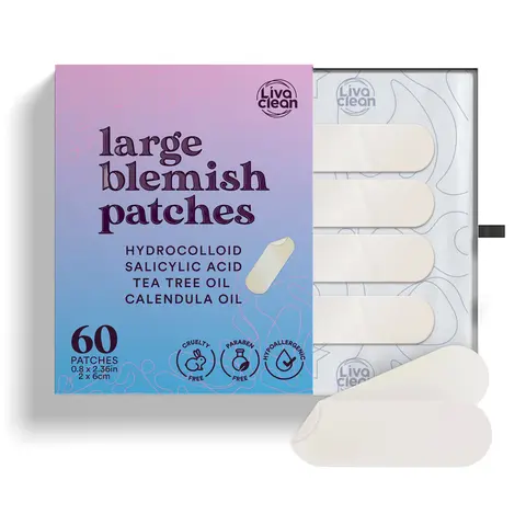 LivaClean 60CT Large Hydrocolloid Acne Patches Pack - Infused with Salicylic Acid, Tea Tree Oil & Calendula Oil, Gentle Moisturizing Sensitive Skin Repair for Face Nose Pore Spots, Redness-Reducing, Hypoallergenic Skincare Blemish Treatments
