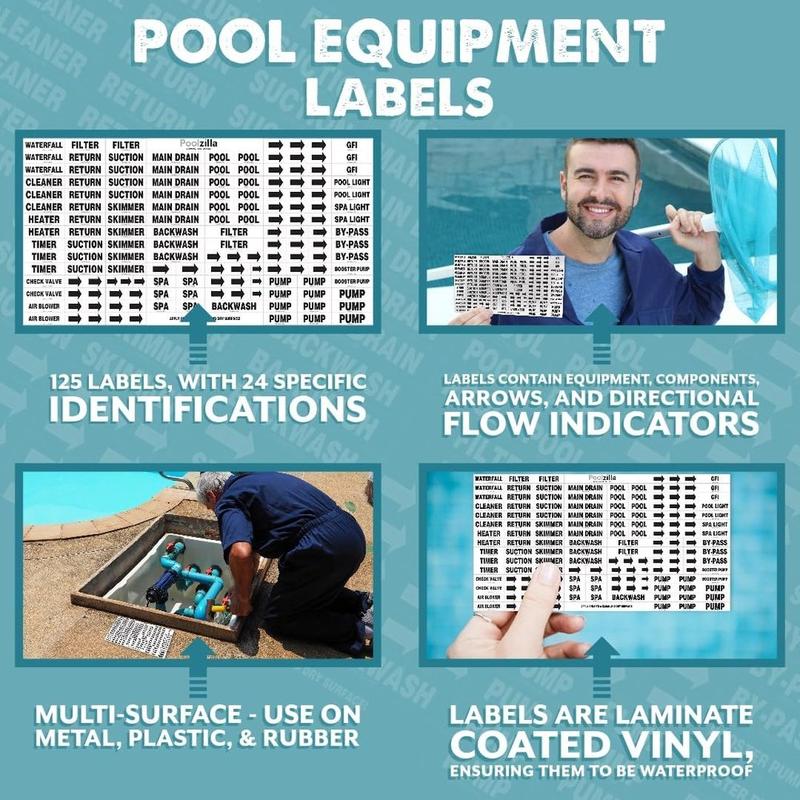 Poolzilla Premium Waterproof Sticker Labels For Swimming Pool Plumbing and Equipment