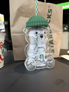 Brand New 2026 Starbucks Bear Glass Mug Limited Edition Green Iced Coffee Cup with Lid & Straw - Collectible Pre-Order