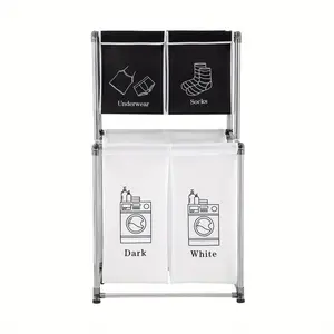 Laundry Basket 2-Layer Laundry Sorting Machine with 4 One Removable Bag for Organizing Clothes, Clothing, Lighting, Darkness