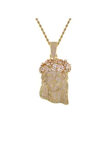 Iced Out Jesus Piece Pendant Necklace for Men, 18K Gold Plated Full CZ Diamond Hip Hop Chain with Rope Chain, Bling Rapper Jewelry Gift for Him, Fashion Pendants, Necklace and Chain