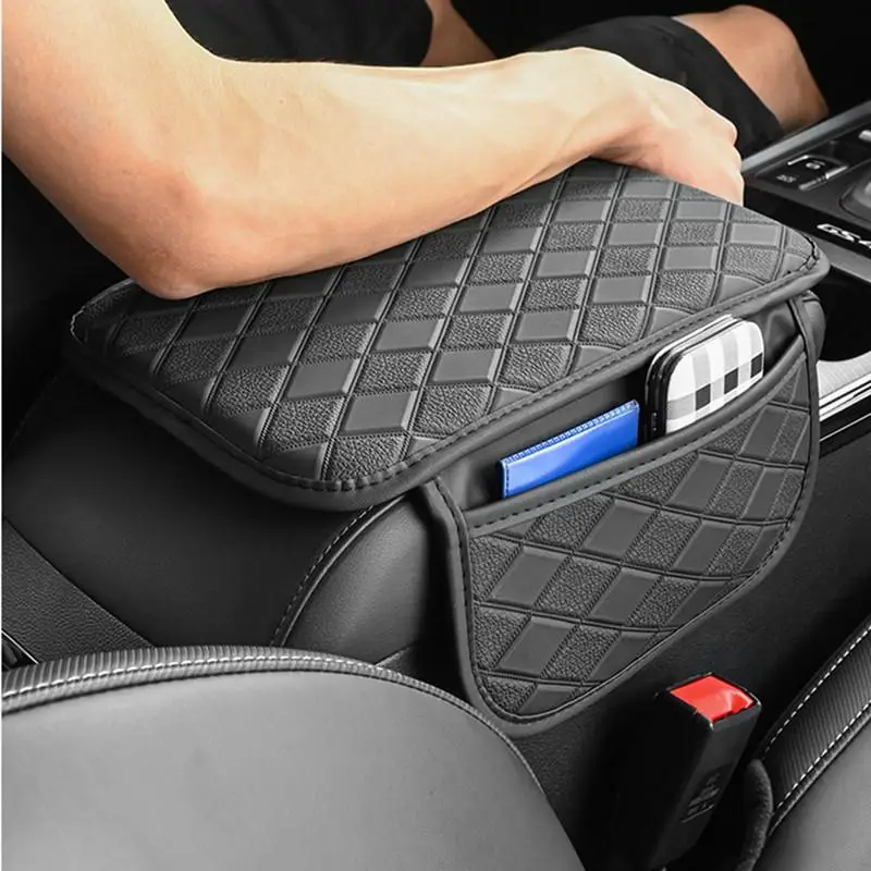 2-in-1 Side Storage Bag & Car Armrest Box Heightening Pad, PU Leather Car Armrest Box Cushion with Storage Pocket, Auto Interior Accessories, Car Cons