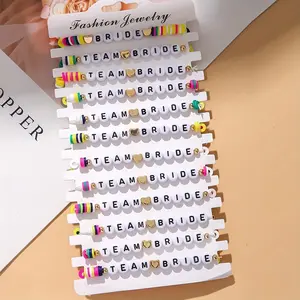 12pcs Elegant Polymer Clay Letter Bride TEAM Beaded Bracelet Set for Women - Perfect for Weddings, and Team Brides - Includes 12 Beaded Charms in Assorted Colors, Wedding Accessories|Elegant Bracelet Set|Polymer Clay Beads