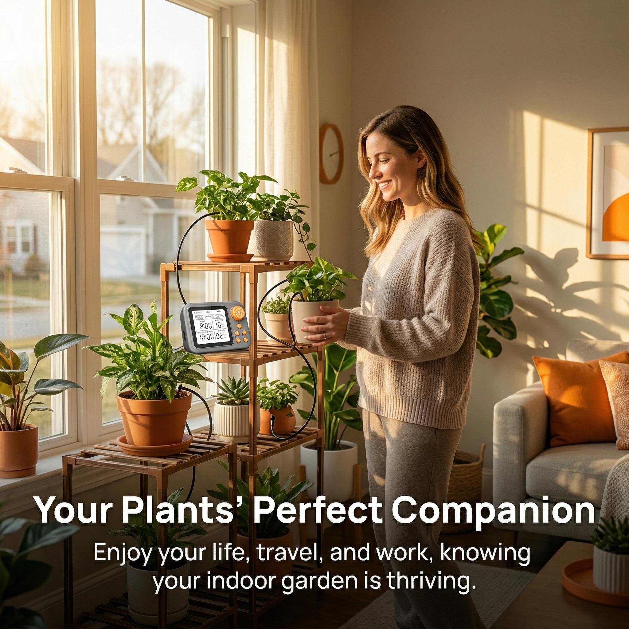 Large Display Automatic Plant Waterer Indoor for Pot Plants,Cycle & Soak Mode Vacation Self Watering Drip Irrigation System Device Kit Office Patio Greenhouse Grow Tent Water 10-15 Plants