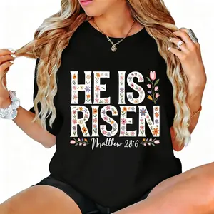 Floral Easter Cross Shirt He Is Risen Christian Tee Made In USA For Women For Men [SaffronSequin cotton t-shirt/sweatshirt/hoodie, soft and comfortable]