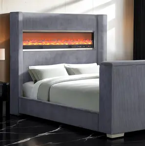 Sumter Contemporary Bed with 3D Fireplace Display, Bluetooth Audio & TV Lift Footboard by FOA