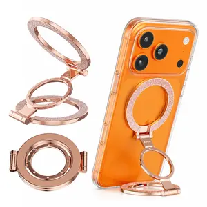 Bling Sparkly Magnetic Phone Ring Holder Stand, 360° Rotation Foldable Finger Grip, Cute Tech Y2K Glitter Phone Accessory, Luxury Desk & Bag Accessory Compatible with iPhone & Android