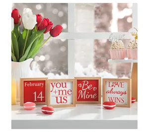 Glitzhome S/(4) 4" Valentine's Wooden Block Table Decor