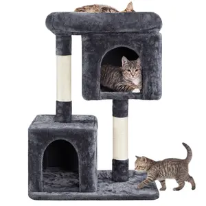 Yaheetech 33.5'' Cat Tree Tower with 2 Cozy Plush , Oversized Perch & Sisal Scratching Posts for Indoor Cats condo kitty