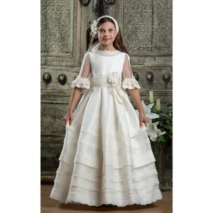 Hannibal Laguna Silk French Sleeves Scalloped Neckline Spanish Communion Gown R311