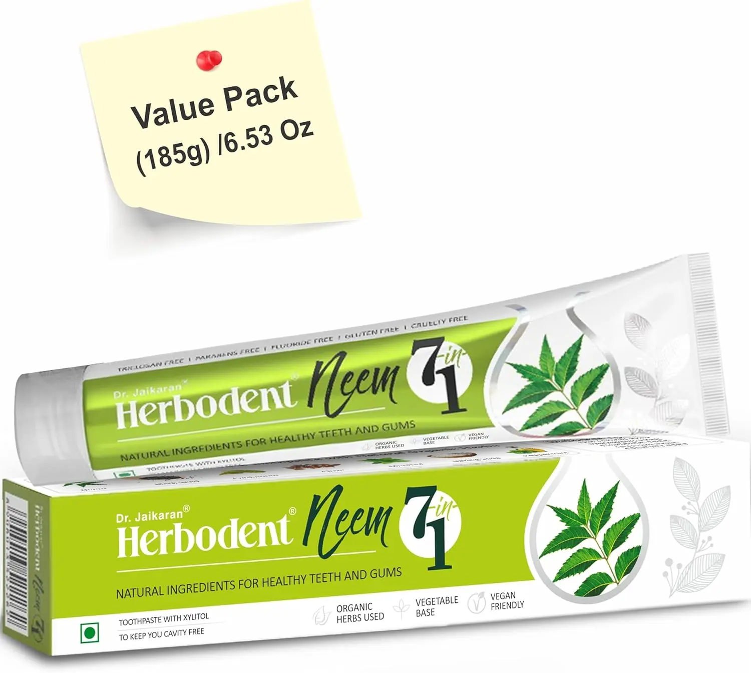 Herbodent NEEM 7 in 1 Toothpaste-Organic Herbs-Neem, -No Fluoride, No Paraben -6.53Oz Oral healthy toothpaste cream Mint Pack oral health probiotic  toothpaste