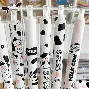 6pcs Cute Cow Design Gel Pens for Students, High-Quality Press Pens, Adorable Ink Stationery for School Use, Smooth Writing Pens