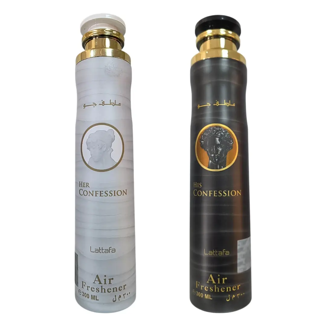 Lattafa 2-Piece Complementary Pair Room Air Freshener Set, His Confession + Her Confession Fragrance Aroma Bundle for Men's & Women's Use
