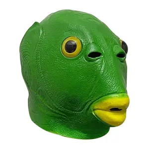 Fish Head Mask, Green Head Fish Man Cute and Funny Sand Carving, Green Head Monster Animal Head Mask