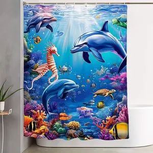 1/4pcs Vibrant Underwater Dolphin Coral Reef Bathroom Decor Set – Stunning Shower Curtain with Colorful Marine Life, Matching Toilet Lid Cover & Bath Mats – Perfect for Coastal Themed Spaces and Summer Refresh!