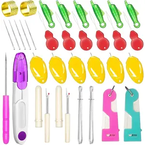 33 count Sewing Tool Kit - with Automatic  Threader/Fish Mouth Easy Threader/Gourd and Thumb Shaped Simple Threader/Seam Rippers/Thread Snips/Drawstring Threaders/Awl/Thimbles/