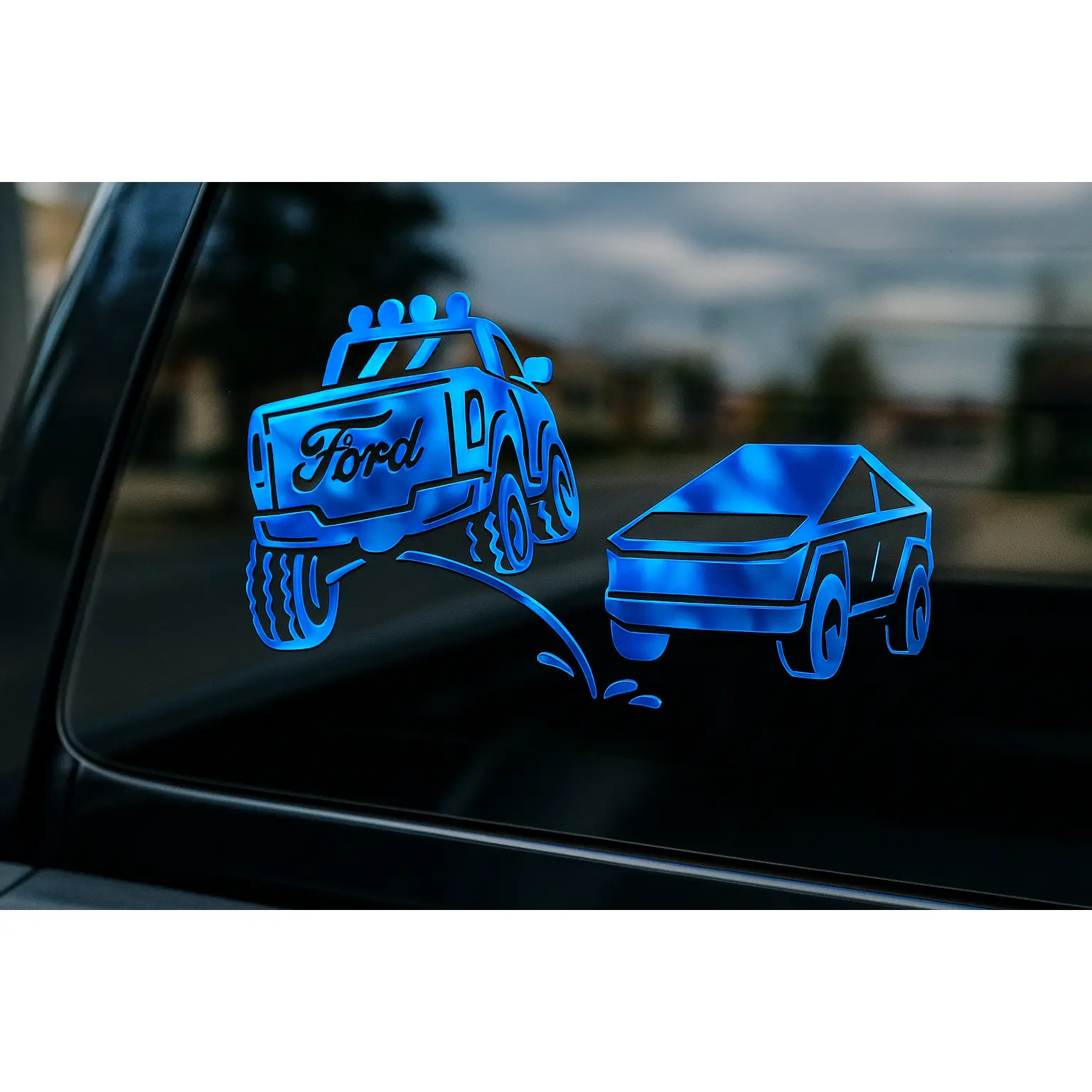 Ford Pee On Cyber Truck Vinyl Decal - 8x4.5 Inch Clear Transfer Tape Sticker for F150 F250 F350 Lariat Window Bumper Decor Vehicle Exterior Decoration Car Accessories