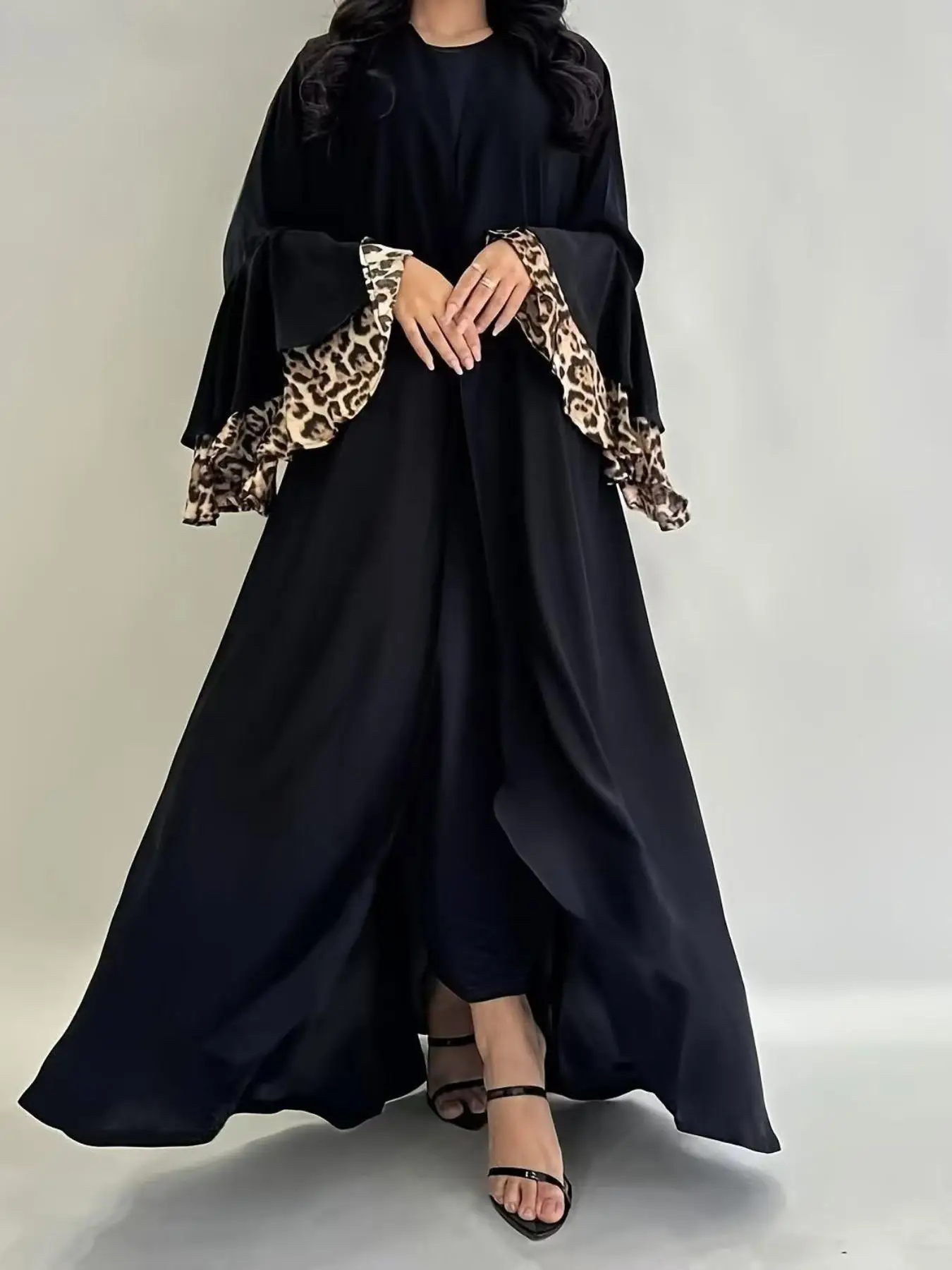 Women's Leopard Print Long Sleeve Abaya, Modest Casual Round Neck Long Dress for Daily Wear, Women's Islamic Clothing for All Seasons