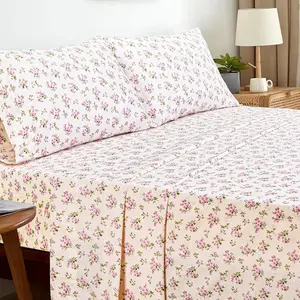 Orbby T-144 Ditsy Floral 100% Cotton Percale Sheet Set – Ultra Soft Cooling Breathable Bedding, Deep Pocket Fit, Luxury 4PC Bed Sheet Set, Floral Aesthetic Bedroom Essential