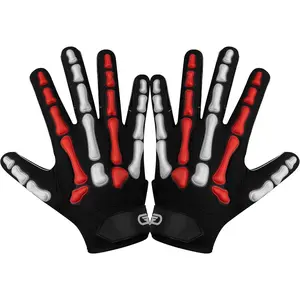 Generic Youth Football Gloves American Wide Receiver Injected Bones Football Gloves for Adult Men Women & Boys with Super Sticky Silicone Grip Palms, Black & White Tacky Grip Enhanced Football Gloves football  gloves Sticky Palmed Football Receiver Gloves