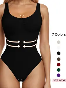 Women's Solid Color Shapewear Sleeveless Tank Bodysuit, Tummy Control Seamless Stretchy Shaper, Women's Shapewear for Daily Wear, Underwear