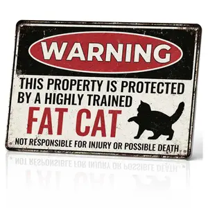Vintage Fat Cat Warning Wall Sign Retro Aluminum Plate Humorous Home Decor for Kitchen Coffee Shop or Club Durable and Easy to Hang