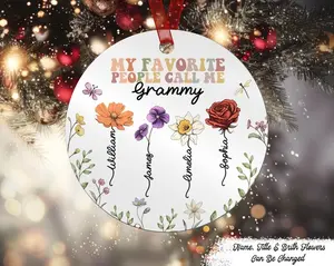 My Favorite People Call Me Grandma, Birth Month Flower Personalized Ceramic Ornament, Birth Month Flower Gift, Christmas Gift for Grandma