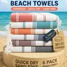 LANE LINEN Turkish Oversized XL (39"x71") Flat-Weave Cotton Blend Lightweight Soft Towel - Quick-Dry, Sand-Free, Pre-Washed, Packable, Rectangle, Modern, Multi-Pack with Stripe & 30+ Designs, Beach/Pool Towel with Pouch for Travel Necessities