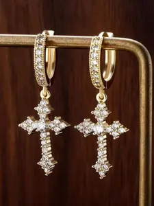 Full diamond cross earrings, fashionable men's and women's earrings, trendy hip-hop earrings, dark style zircon inlaid earrings, fashionable European and American style, niche trend, hip-hop style, men's earrings, high-end earrings, Statement Earrings