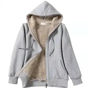 Women's Fleece Hoodie Loose Sweatshirt Women's Plush Striped Casual Button-Down Shirt