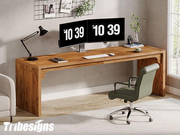 Tribesigns Wooden Extra Long Desk Double Desk Workstation for 2 People, Brown - 78.7 Inches Long