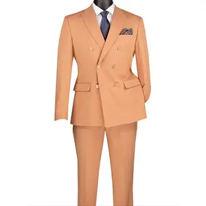 Shapley Collection: Peach 2-Piece Slim Fit Double Breasted Suit in Luxurious Stretch Fabric