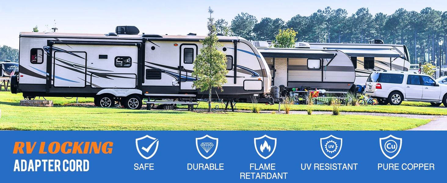 Nilight RV Locking Adapter Cord 15 Amp to 50 Amp Pure Copper Heavy Duty 10 Gauge Wire ETL Listed 5-15P to SS2-50R 15M/50F Weatherproof Cord for RV Camper Caravan Van Trailer