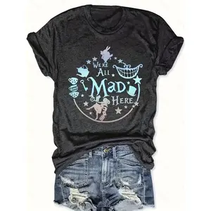 Stylish Graphic Print T-Shirt, Oversized Crew Neck Short Sleeve Outfit, Lightweight Breathable Comfort Fashion Tee, Perfect Valentine's Day Gift For Her
