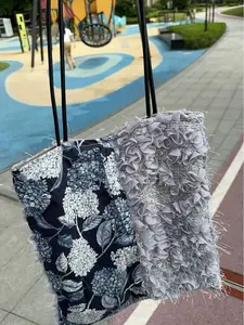 Spring Summer Autumn Winter Versatile Patchwork Canvas Bag, Cute Lace Fringe Design, Lightweight Shoulder Bag, Commuter Shopping Tote