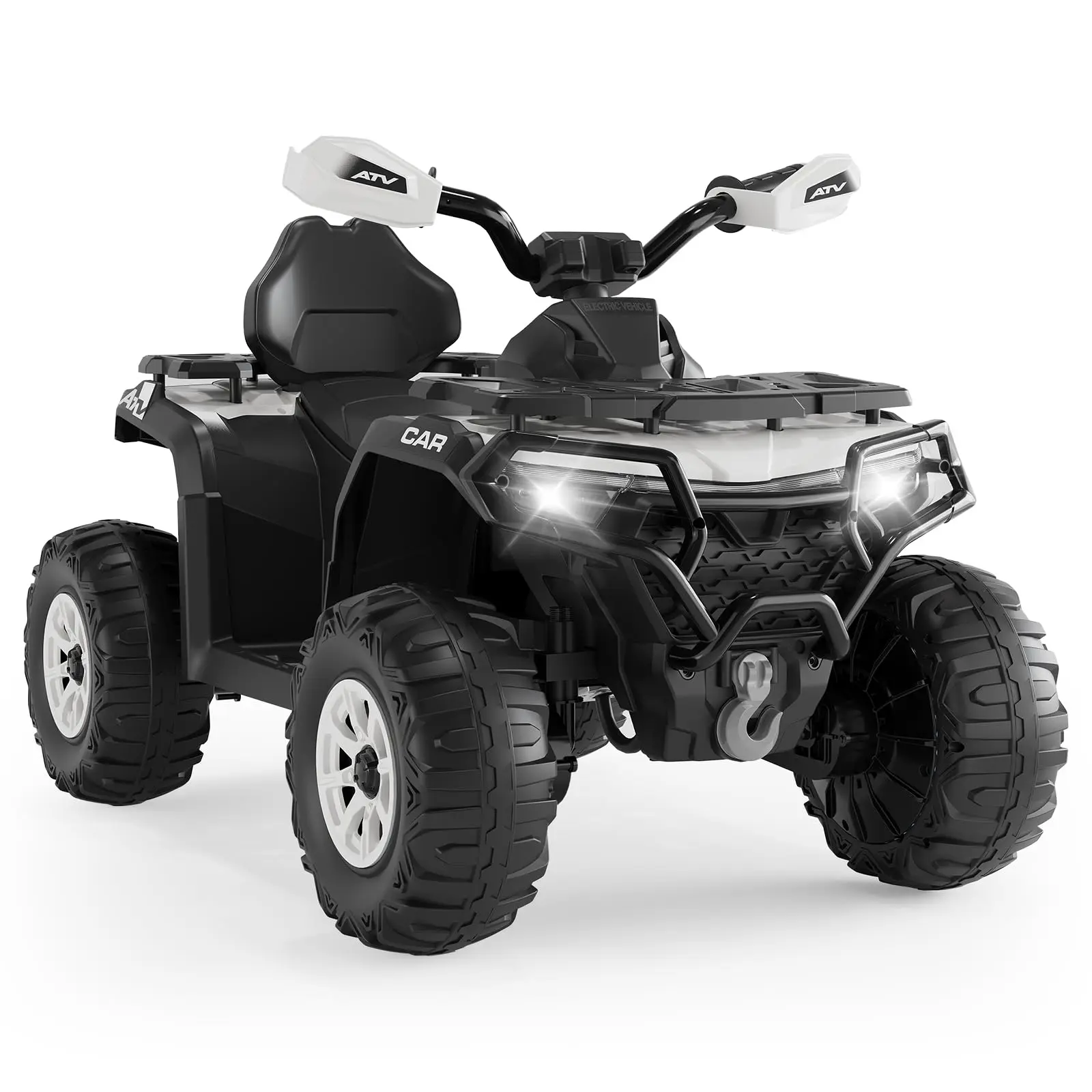 GARVEE 12V Electric 4-Wheel Design Quad Trike Ride-On Toy for Ages 3-8 - Steel Frame, 3 Variable Speeds, Parental RC, Bluetooth Speakers, Rechargeable Battery, Treaded Tires, LED Headlights (White), Four Wheel Design