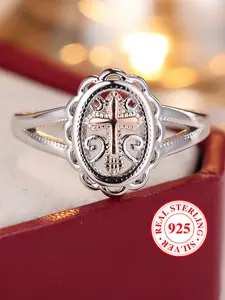 S925 Sterling Silver Ring Cross Lace Engagement Ring Elegant Women's Promise Ring Birthday Anniversary Gift Suitable for Daily Date Wearing Jewelry（with Box）