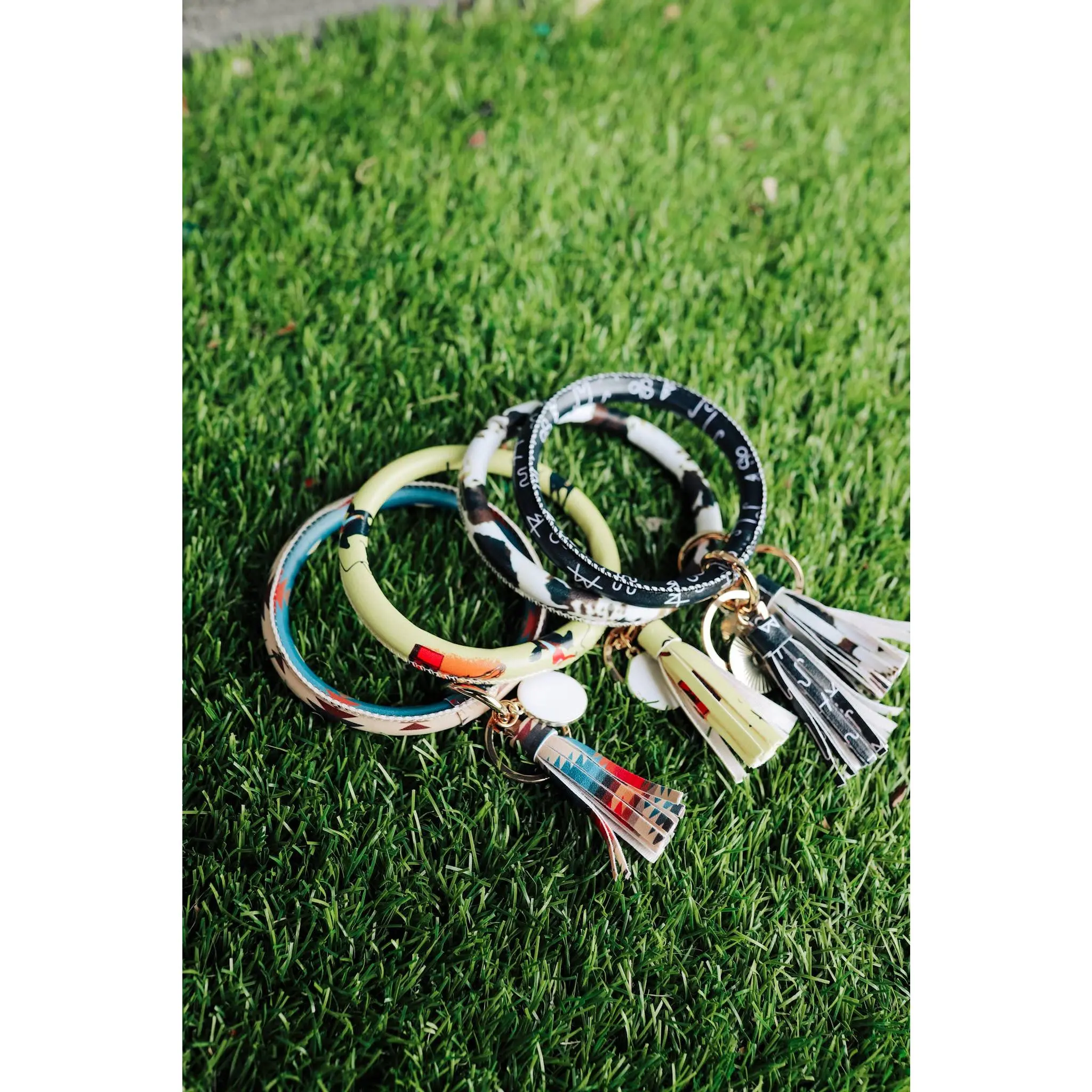 Vintage Cowboy Bangle Bracelet Keyring With Tassel