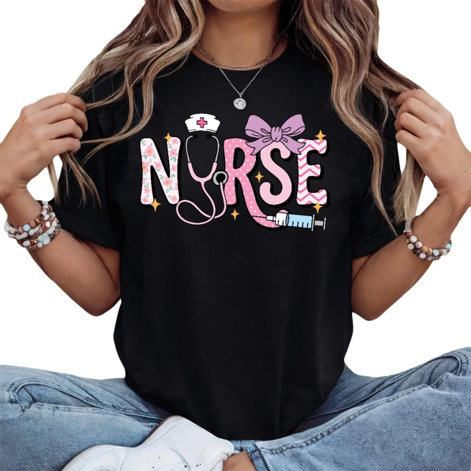 Coquette Nurse T Shirt Cute Bow Medical Graphic Tee for Women Nurse Life Aesthetic Tshirt for Healthcare Workers Trendy Nurse Apparel