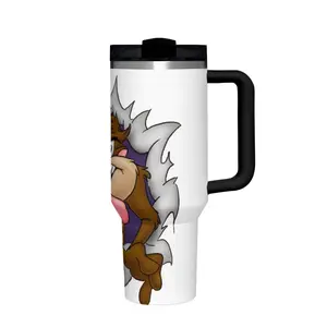 Looney Tunes Tasmanian Devil Taz 40 Oz Tumbler  Large Capacity Handle Car Cup With Handle And Straw Double Wall Stainless Steel Sublimation Tumbler With Handle Leakproof,Bpa-Free,Keep Cold Hours