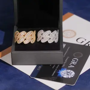 Cuban Ring Moissanite Silver S925 + Rhodium Passes Diamond Icedout Bussdown