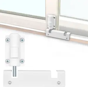 Patio Sliding Glass Door  Lock/Bolt, Rail-Childproof Safety Window Locks for Any Slide Doors and Windows, Install on The Top Bottom Foot Kick Lock White 1 count
