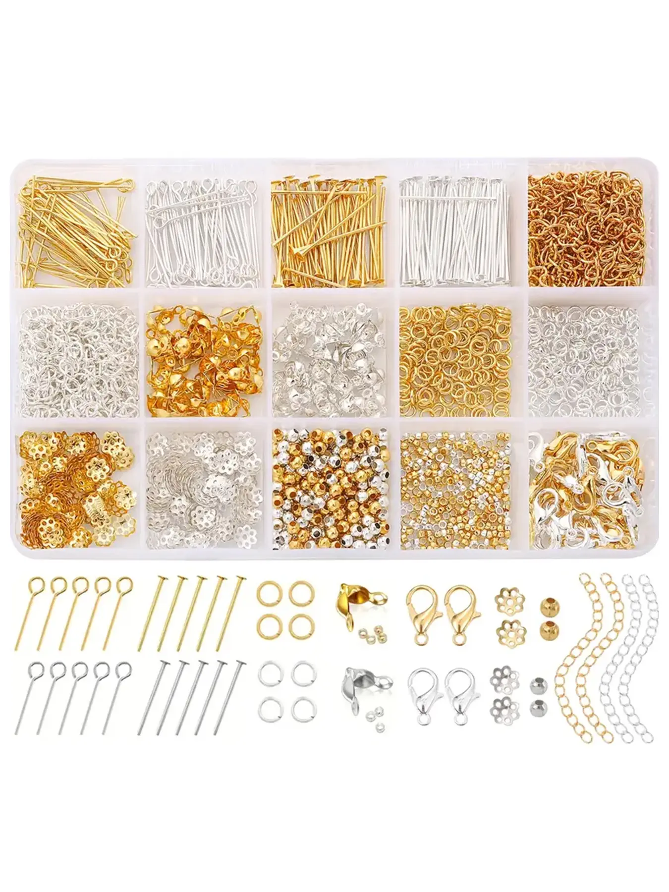 1260pcs Jewelry Making Accessories Set, Bead Kit, DIY Handmade Beads Supplies, Diy Beading Accessories, DIY Bead Art, Includes Lobster Clasp, Press Pearl, Jump Rings, Silver Color