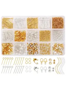 1260pcs Jewelry Making Accessories Set, DIY Handmade Beads Supplies, Diy Beading Accessories, Includes Lobster Clasp, Press Pearl, Jump Rings, Silver Color